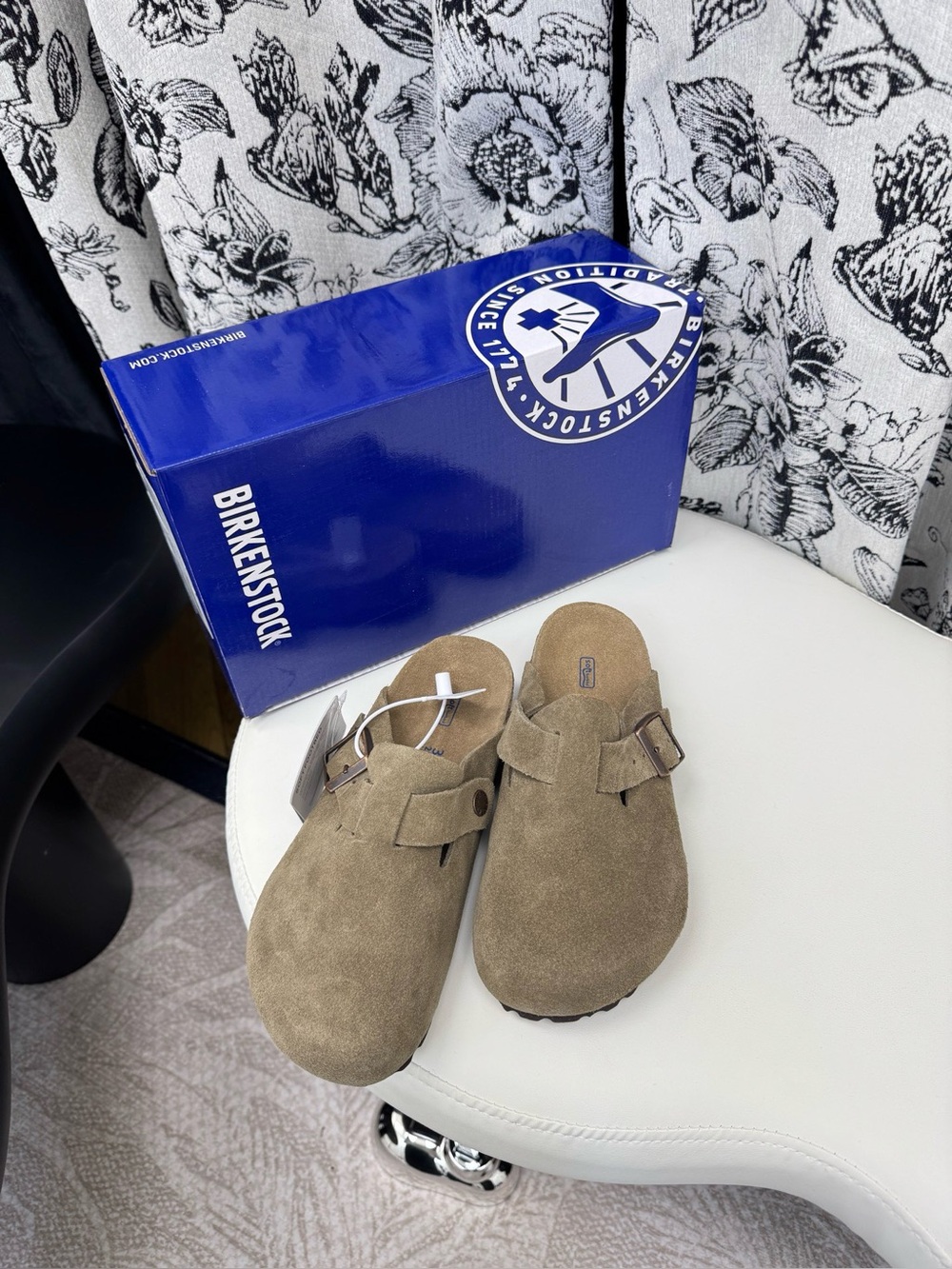 BIRKENSTOCK Boston taupe suede mule clogs